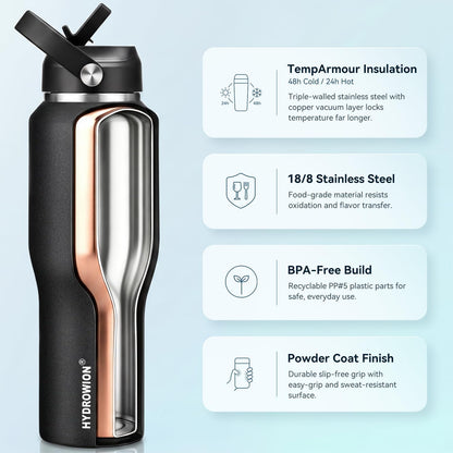 32 oz Insulated Water Bottle Stainless Steel Triple-Wall with Straw Lid Set - Colors B