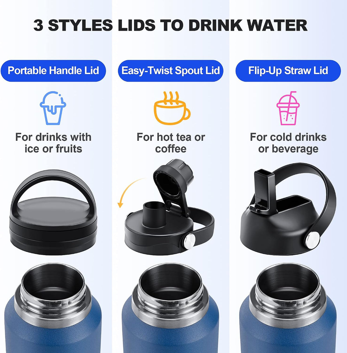 32 oz Insulated Water Bottle Stainless Steel Triple-Wall with Straw Lid Set - Colors B