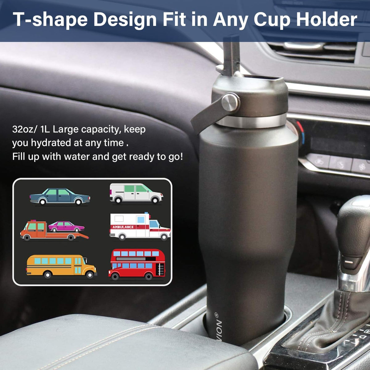 32 oz Insulated Water Bottle Stainless Steel Triple-Wall with Straw Lid Set - Colors B