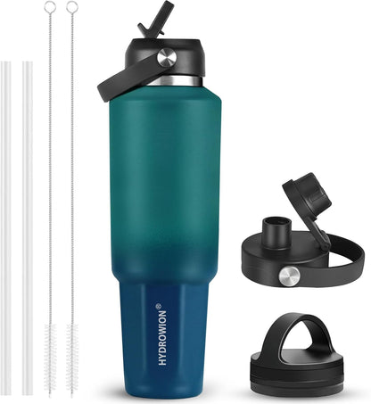 32 oz Insulated Water Bottle Stainless Steel Triple-Wall with Straw Lid Set - Colors B