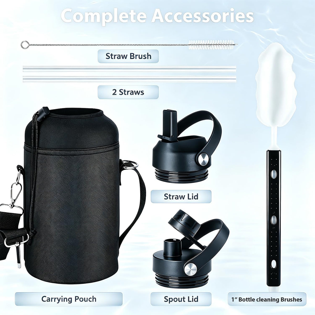32 oz Insulated Water Bottle Stainless Steel Triple-Wall with Straw Lid Set - Colors B