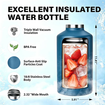 32 oz Insulated Water Bottle Stainless Steel Triple-Wall with Straw Lid Set - Colors B