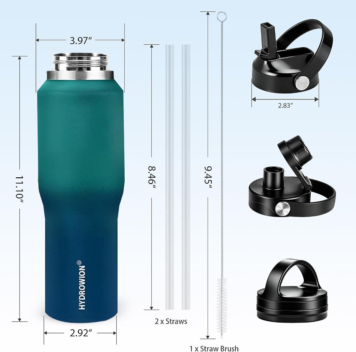 32 oz Insulated Water Bottle Stainless Steel Triple-Wall with Straw Lid Set - Colors B