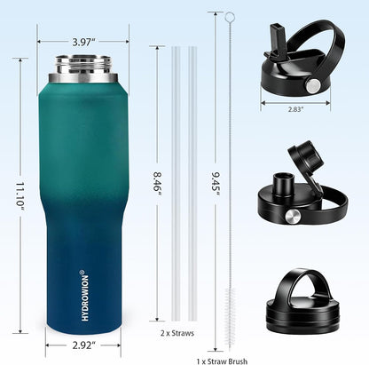32 oz Insulated Water Bottle Stainless Steel Triple-Wall with Straw Lid Set - Colors B