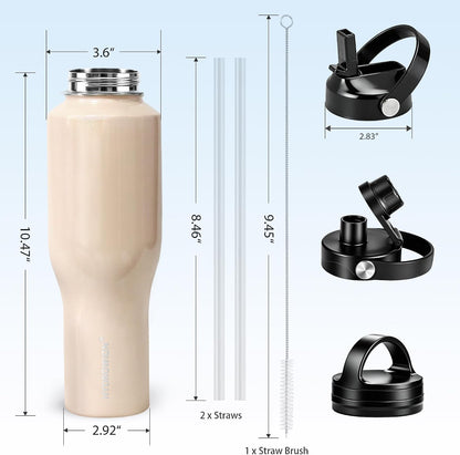 32 oz Insulated Water Bottle Stainless Steel Triple-Wall with Straw Lid Set - Colors B