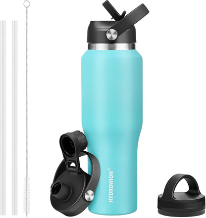 32 oz Insulated Water Bottle Stainless Steel Triple-Wall with Straw Lid Set - Colors B