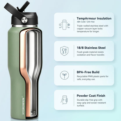 32 oz Insulated Water Bottle Stainless Steel Triple-Wall with Straw Lid Set - Colors B