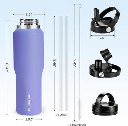 32 oz Insulated Water Bottle Stainless Steel Triple-Wall with Straw Lid Set - Colors B