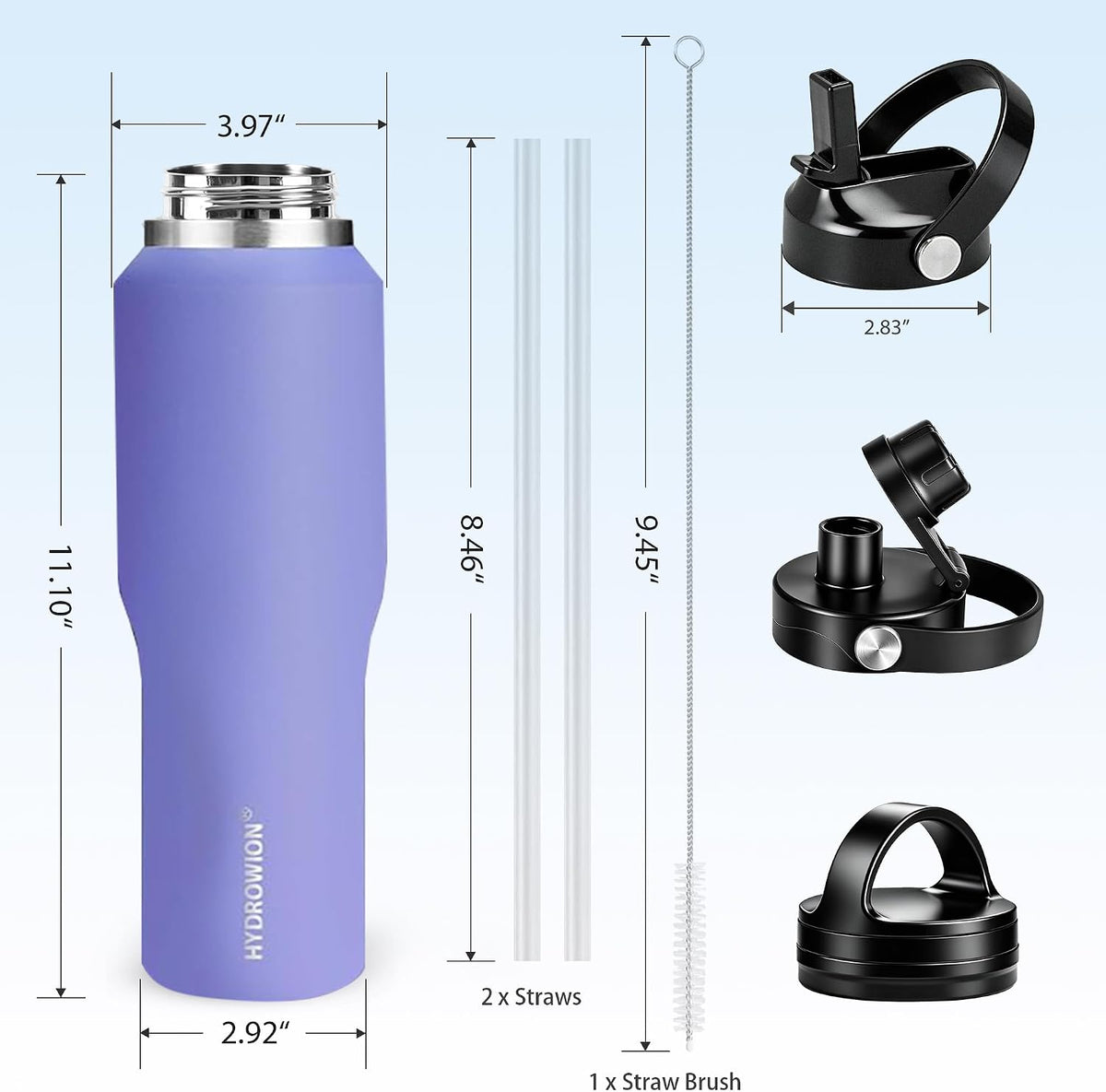 32 oz Insulated Water Bottle Stainless Steel Triple-Wall with Straw Lid Set - Colors B