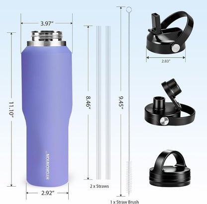 32 oz Insulated Water Bottle Stainless Steel Triple-Wall with Straw Lid Set - Colors B