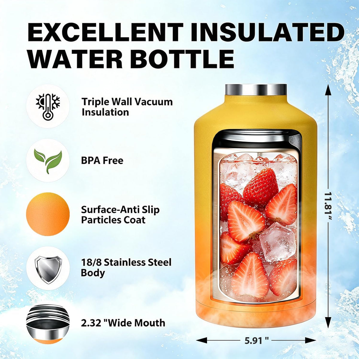 32 oz Insulated Water Bottle Stainless Steel Triple-Wall with Straw Lid Set - Colors B