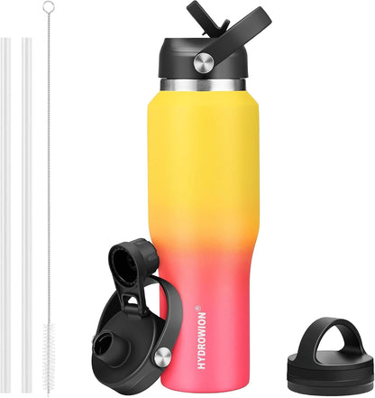 32 oz Insulated Water Bottle Stainless Steel Triple-Wall with Straw Lid Set - Colors B