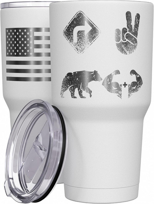 Right 2 Bear Arms - Coffee Tumbler - American Flag Coffee Travel Mug - Engraved Tumbler - Double Insulated Tumbler - 30 oz