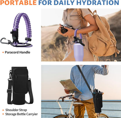 40 oz Insulated Water Bottle with Straw Lid & Pop-up Spout Lid, Carrier Bag