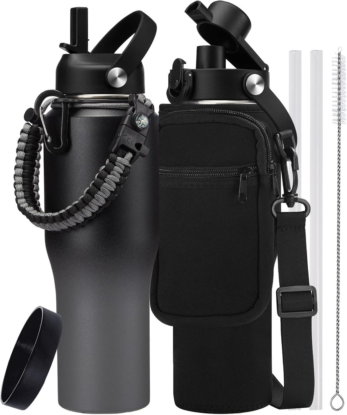 40 oz Insulated Water Bottle with Straw Lid & Pop-up Spout Lid, Carrier Bag