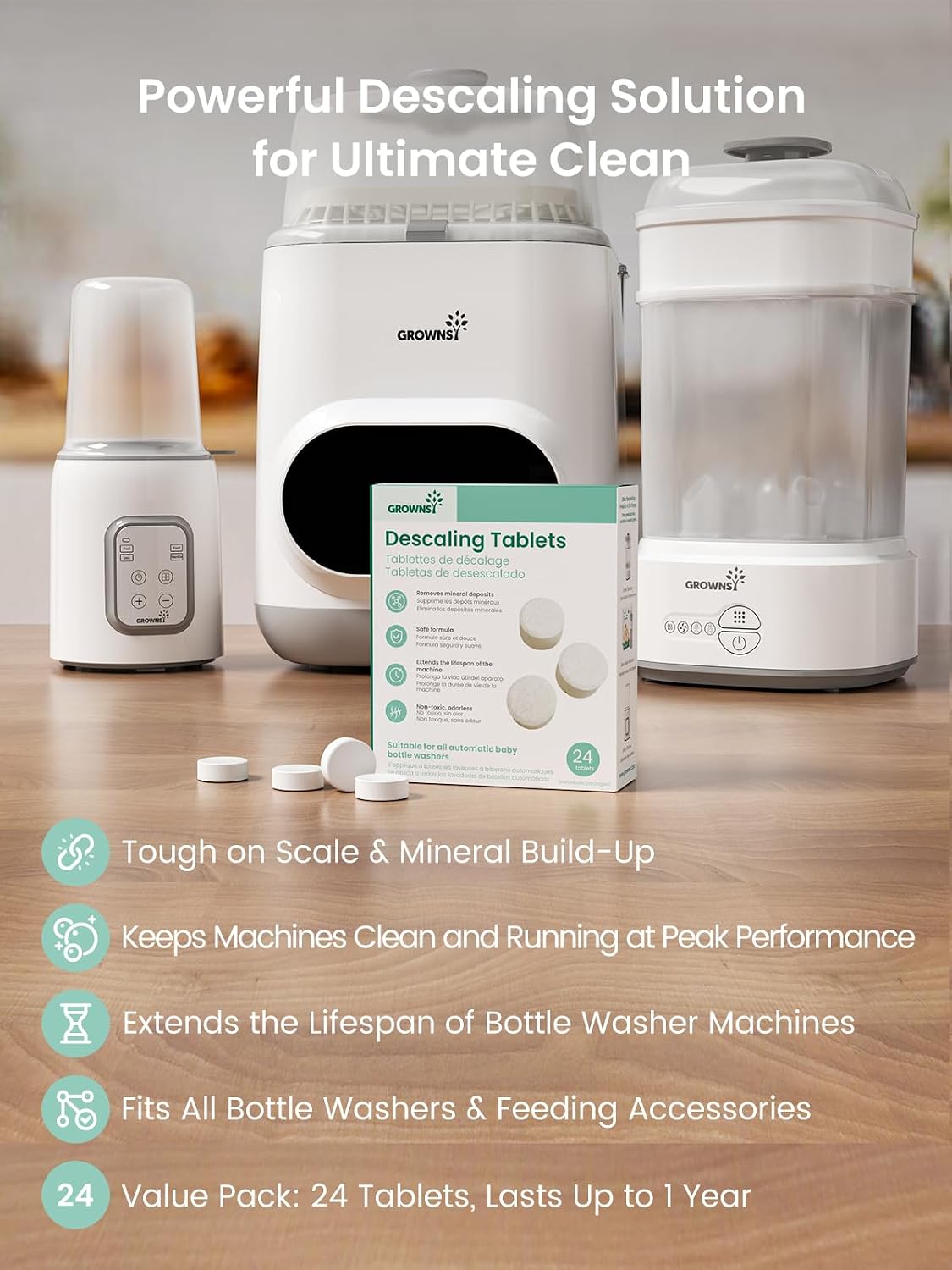 Descaling Tablets for All Bottle Washer, Remove Limescale