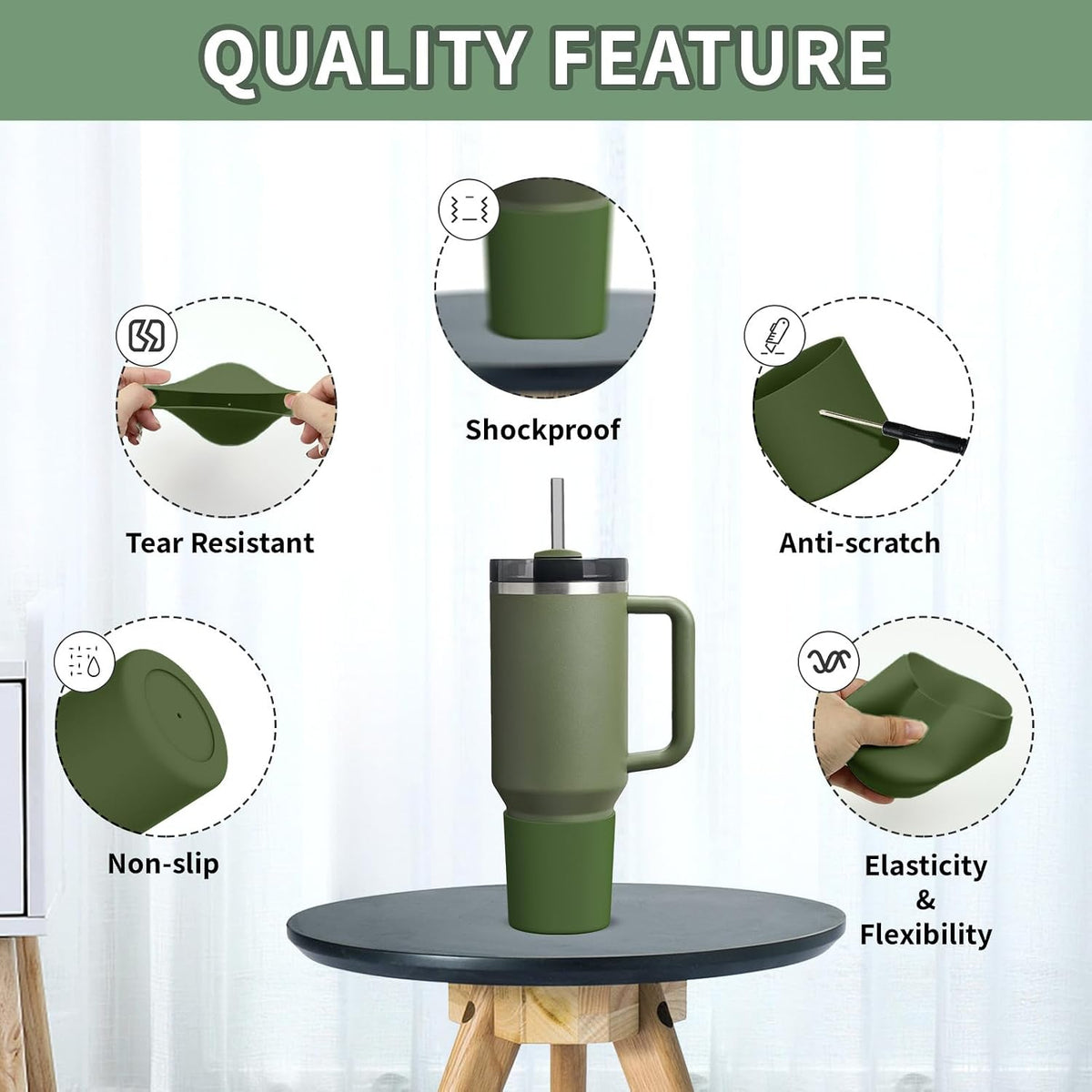 Higher Silicone Boot Compatible with Stanley Quencher H2.0 20/30/40oz | Tumbler Cups Anti-Slip & Anti-Scratch Soft Water Bottle Bottom Sleeve Cover Protector for IceFlow Flip 20/30oz, BPA Free - Colors B