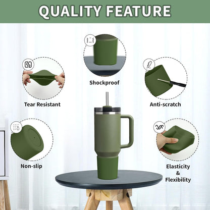 Higher Silicone Boot Compatible with Stanley Quencher H2.0 20/30/40oz | Tumbler Cups Anti-Slip & Anti-Scratch Soft Water Bottle Bottom Sleeve Cover Protector for IceFlow Flip 20/30oz, BPA Free - Colors B