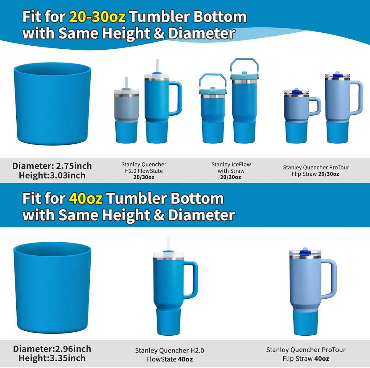 Higher Silicone Boot Compatible with Stanley Quencher H2.0 20/30/40oz | Tumbler Cups Anti-Slip & Anti-Scratch Soft Water Bottle Bottom Sleeve Cover Protector for IceFlow Flip 20/30oz, BPA Free - Colors B