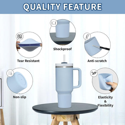 Higher Silicone Boot Compatible with Stanley Quencher H2.0 20/30/40oz | Tumbler Cups Anti-Slip & Anti-Scratch Soft Water Bottle Bottom Sleeve Cover Protector for IceFlow Flip 20/30oz, BPA Free - Colors B