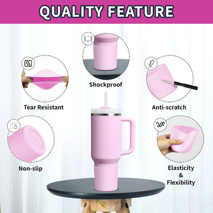 Higher Silicone Boot Compatible with Stanley Quencher H2.0 20/30/40oz | Tumbler Cups Anti-Slip & Anti-Scratch Soft Water Bottle Bottom Sleeve Cover Protector for IceFlow Flip 20/30oz, BPA Free - Colors B