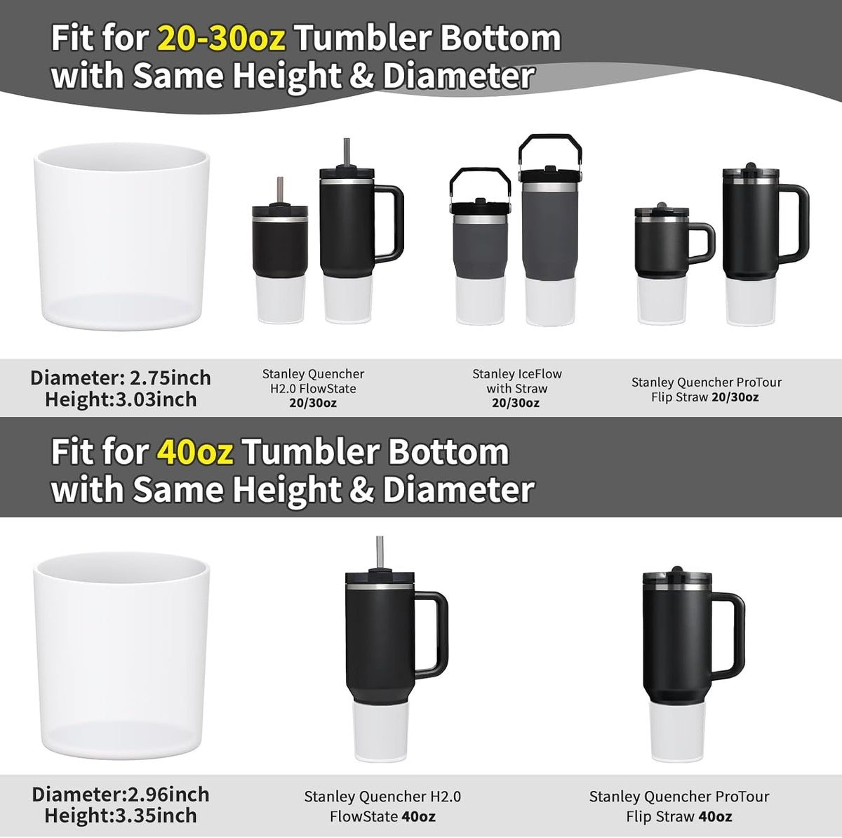 Higher Silicone Boot Compatible with Stanley Quencher H2.0 20/30/40oz | Tumbler Cups Anti-Slip & Anti-Scratch Soft Water Bottle Bottom Sleeve Cover Protector for IceFlow Flip 20/30oz, BPA Free - Colors B