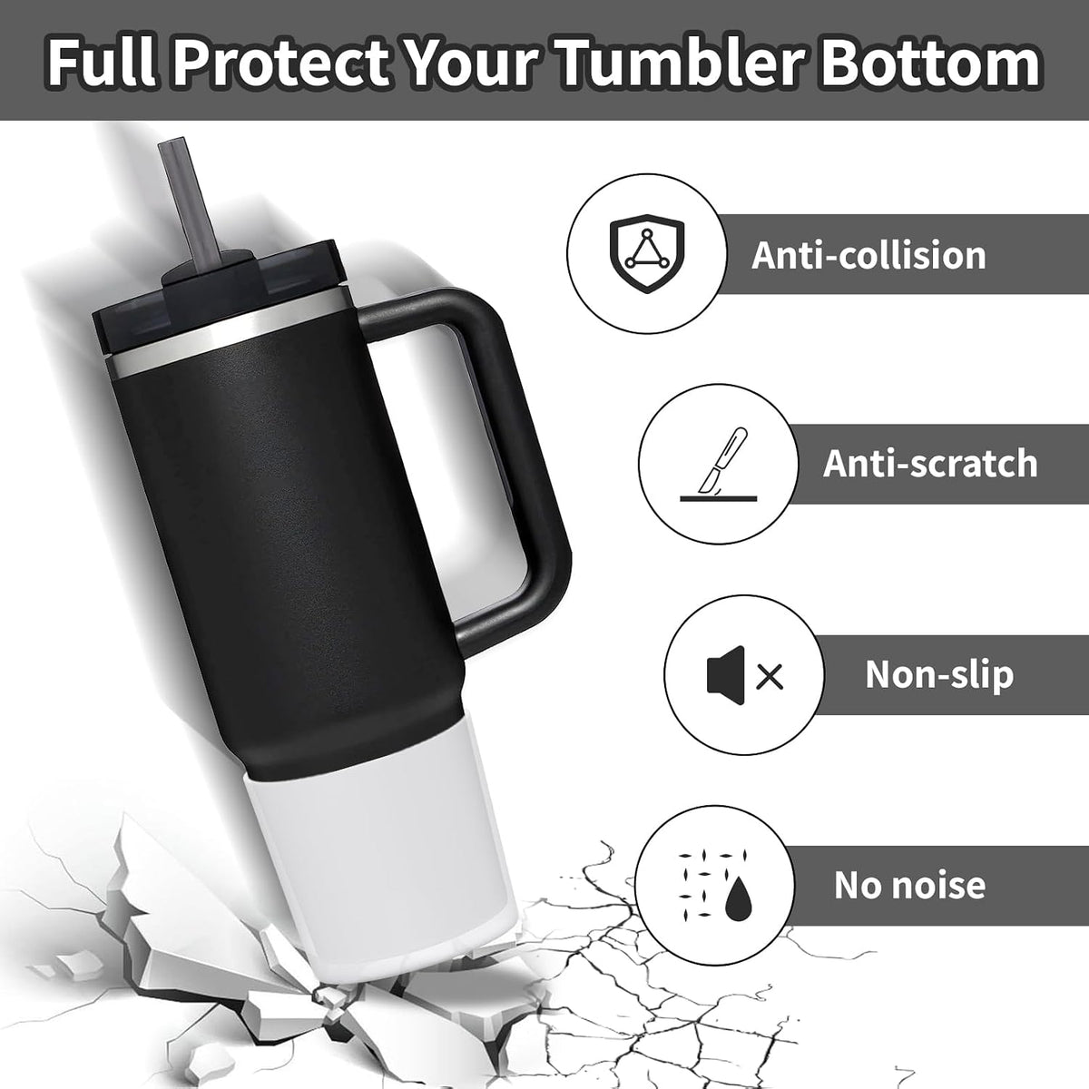 Higher Silicone Boot Compatible with Stanley Quencher H2.0 20/30/40oz | Tumbler Cups Anti-Slip & Anti-Scratch Soft Water Bottle Bottom Sleeve Cover Protector for IceFlow Flip 20/30oz, BPA Free - Colors B