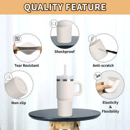 Higher Silicone Boot Compatible with Stanley Quencher H2.0 20/30/40oz | Tumbler Cups Anti-Slip & Anti-Scratch Soft Water Bottle Bottom Sleeve Cover Protector for IceFlow Flip 20/30oz, BPA Free - Colors B