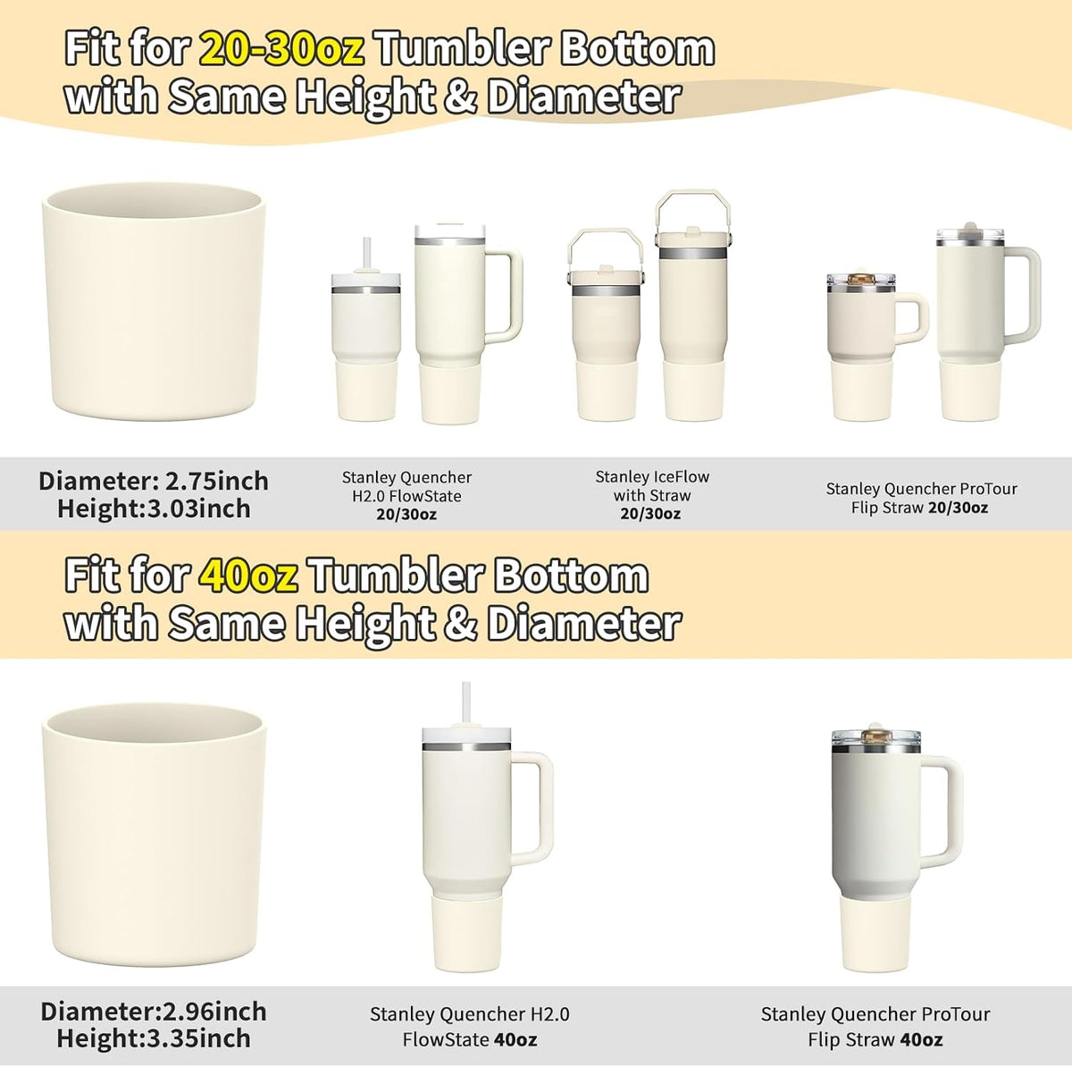 Higher Silicone Boot Compatible with Stanley Quencher H2.0 20/30/40oz | Tumbler Cups Anti-Slip & Anti-Scratch Soft Water Bottle Bottom Sleeve Cover Protector for IceFlow Flip 20/30oz, BPA Free - Colors B