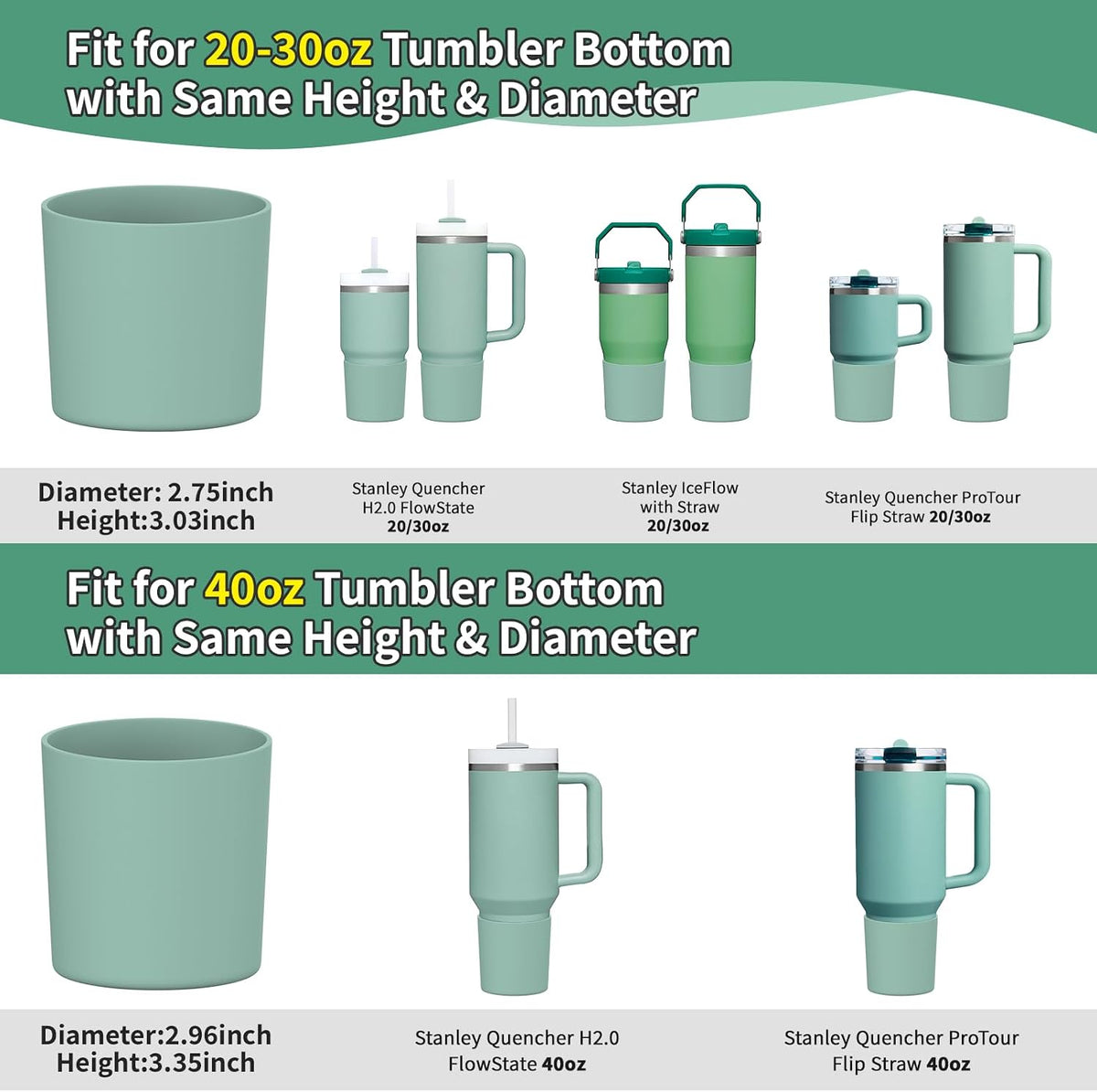 Higher Silicone Boot Compatible with Stanley Quencher H2.0 20/30/40oz | Tumbler Cups Anti-Slip & Anti-Scratch Soft Water Bottle Bottom Sleeve Cover Protector for IceFlow Flip 20/30oz, BPA Free - Colors B