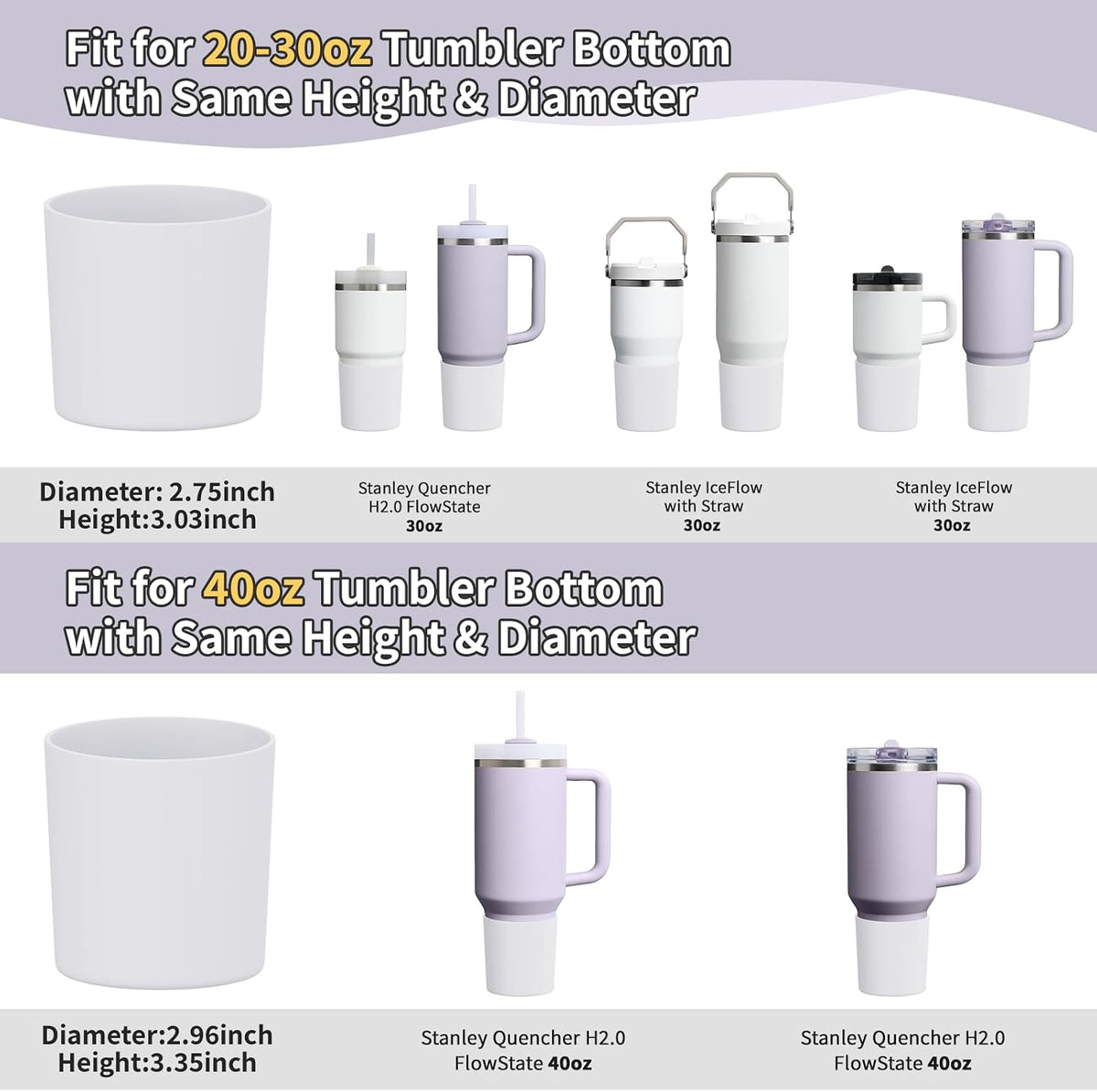 Higher Silicone Boot Compatible with Stanley Quencher H2.0 20/30/40oz | Tumbler Cups Anti-Slip & Anti-Scratch Soft Water Bottle Bottom Sleeve Cover Protector for IceFlow Flip 20/30oz, BPA Free - Colors B