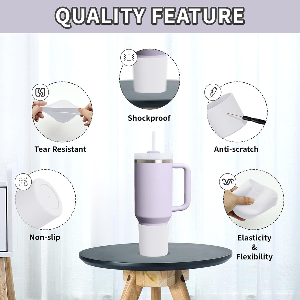 Higher Silicone Boot Compatible with Stanley Quencher H2.0 20/30/40oz | Tumbler Cups Anti-Slip & Anti-Scratch Soft Water Bottle Bottom Sleeve Cover Protector for IceFlow Flip 20/30oz, BPA Free - Colors B
