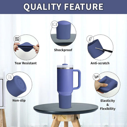 Higher Silicone Boot Compatible with Stanley Quencher H2.0 20/30/40oz | Tumbler Cups Anti-Slip & Anti-Scratch Soft Water Bottle Bottom Sleeve Cover Protector for IceFlow Flip 20/30oz, BPA Free - Colors B