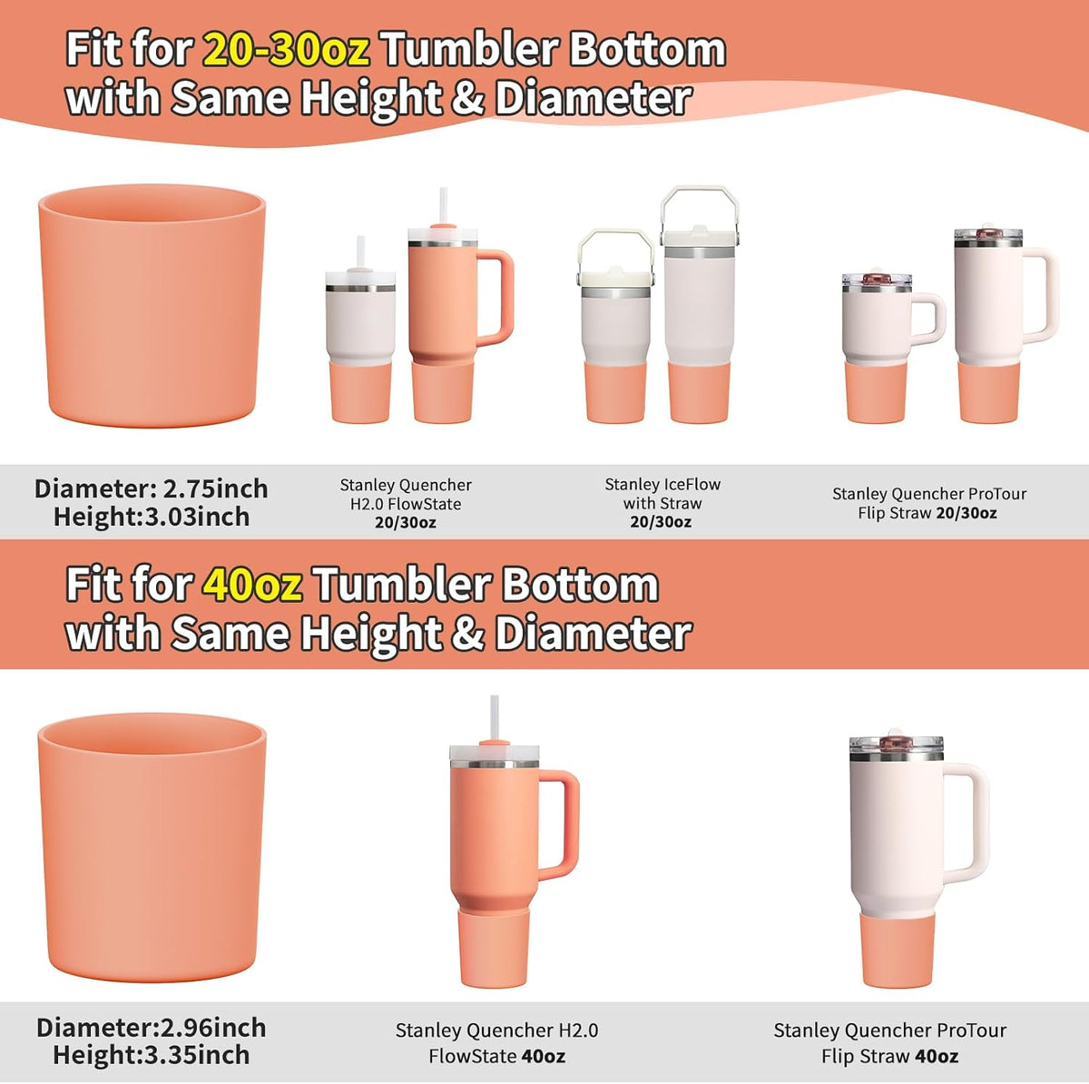 Higher Silicone Boot Compatible with Stanley Quencher H2.0 20/30/40oz | Tumbler Cups Anti-Slip & Anti-Scratch Soft Water Bottle Bottom Sleeve Cover Protector for IceFlow Flip 20/30oz, BPA Free - Colors B