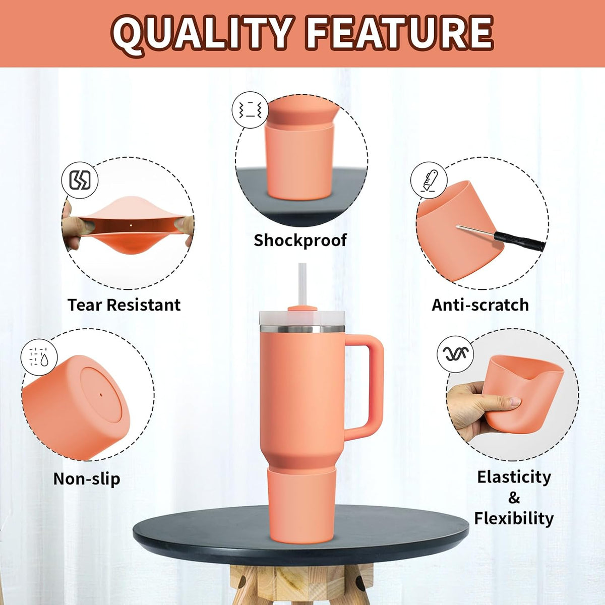 Higher Silicone Boot Compatible with Stanley Quencher H2.0 20/30/40oz | Tumbler Cups Anti-Slip & Anti-Scratch Soft Water Bottle Bottom Sleeve Cover Protector for IceFlow Flip 20/30oz, BPA Free - Colors B