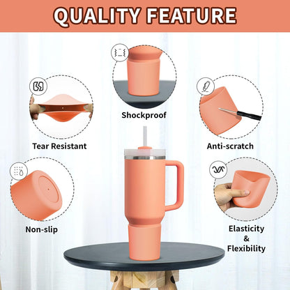 Higher Silicone Boot Compatible with Stanley Quencher H2.0 20/30/40oz | Tumbler Cups Anti-Slip & Anti-Scratch Soft Water Bottle Bottom Sleeve Cover Protector for IceFlow Flip 20/30oz, BPA Free - Colors B