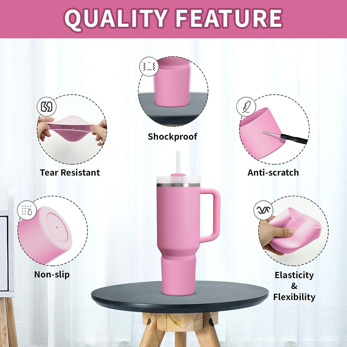 Higher Silicone Boot Compatible with Stanley Quencher H2.0 20/30/40oz | Tumbler Cups Anti-Slip & Anti-Scratch Soft Water Bottle Bottom Sleeve Cover Protector for IceFlow Flip 20/30oz, BPA Free - Colors B