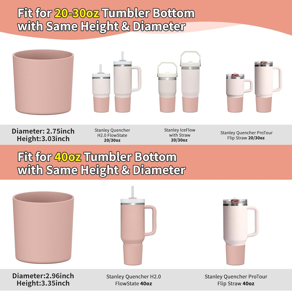 Higher Silicone Boot Compatible with Stanley Quencher H2.0 20/30/40oz | Tumbler Cups Anti-Slip & Anti-Scratch Soft Water Bottle Bottom Sleeve Cover Protector for IceFlow Flip 20/30oz, BPA Free - Colors B