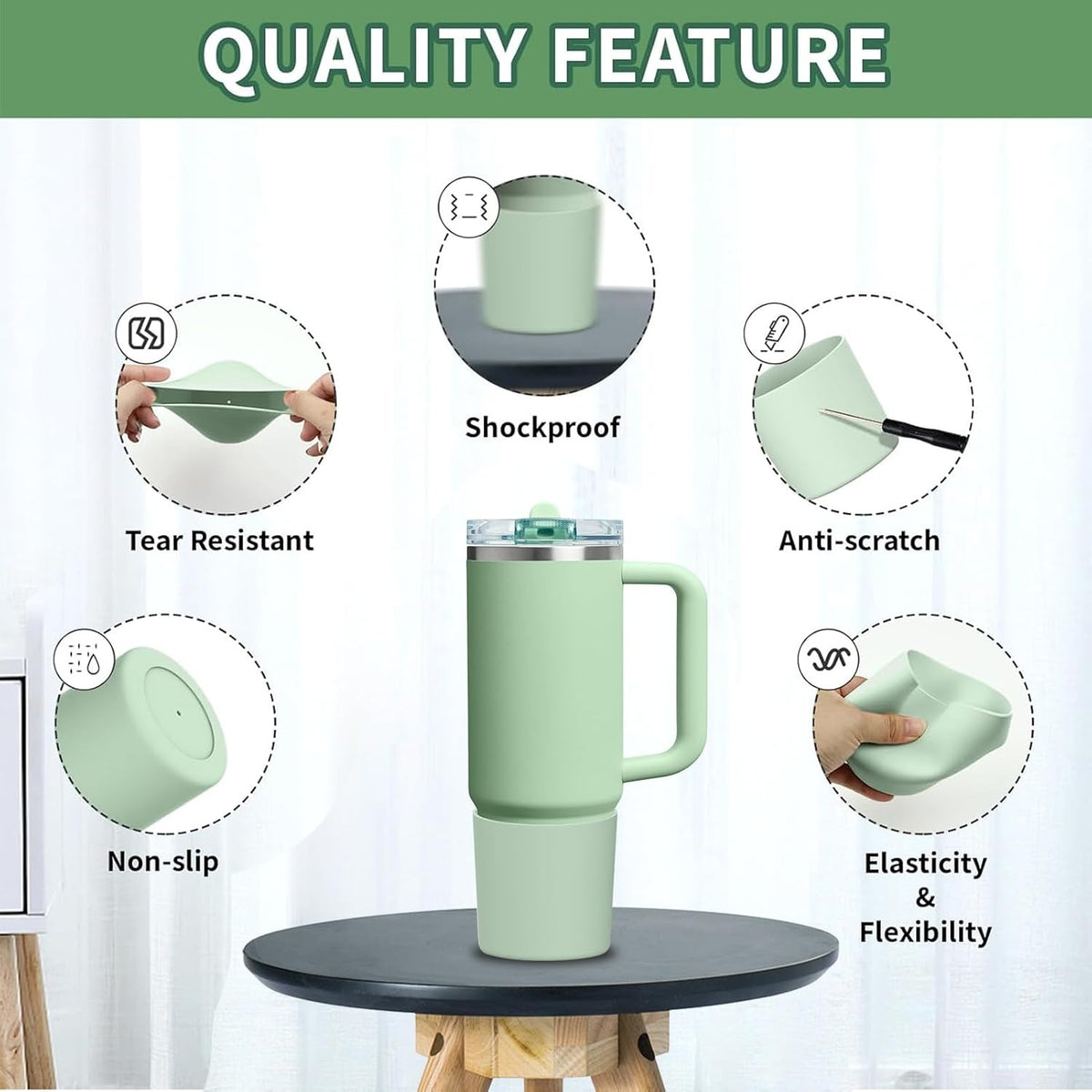 Higher Silicone Boot Compatible with Stanley Quencher H2.0 20/30/40oz | Tumbler Cups Anti-Slip & Anti-Scratch Soft Water Bottle Bottom Sleeve Cover Protector for IceFlow Flip 20/30oz, BPA Free - Colors B