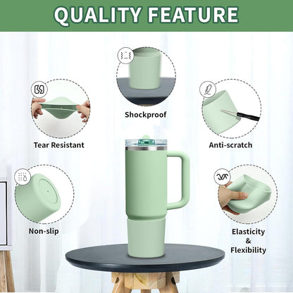 Higher Silicone Boot Compatible with Stanley Quencher H2.0 20/30/40oz | Tumbler Cups Anti-Slip & Anti-Scratch Soft Water Bottle Bottom Sleeve Cover Protector for IceFlow Flip 20/30oz, BPA Free - Colors B