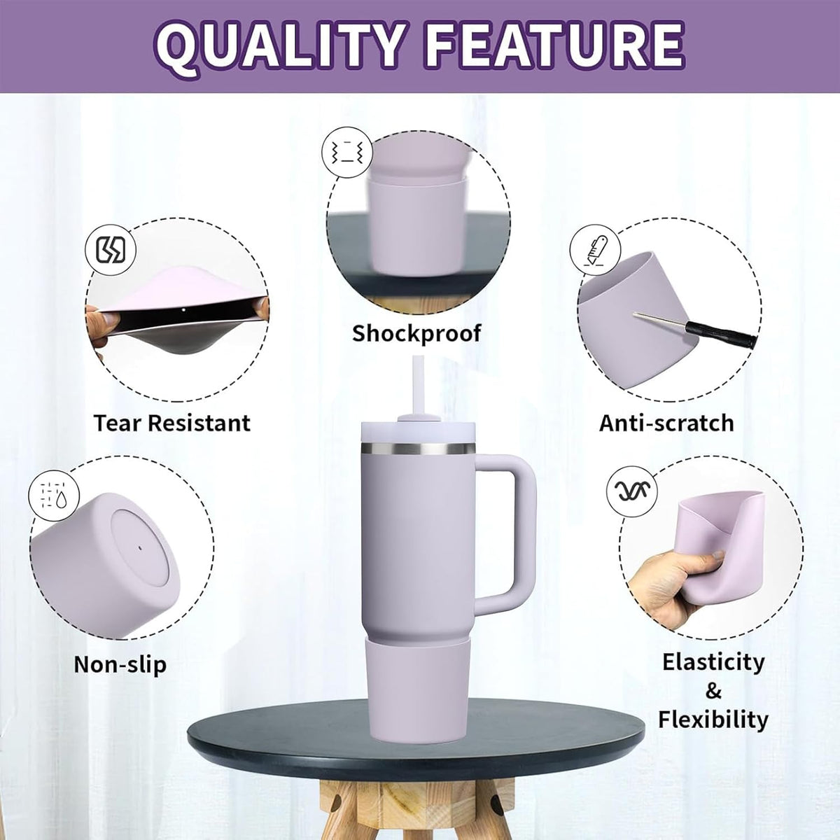 Higher Silicone Boot Compatible with Stanley Quencher H2.0 20/30/40oz | Tumbler Cups Anti-Slip & Anti-Scratch Soft Water Bottle Bottom Sleeve Cover Protector for IceFlow Flip 20/30oz, BPA Free - Colors B
