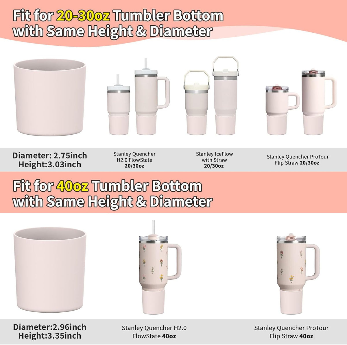 Higher Silicone Boot Compatible with Stanley Quencher H2.0 20/30/40oz | Tumbler Cups Anti-Slip & Anti-Scratch Soft Water Bottle Bottom Sleeve Cover Protector for IceFlow Flip 20/30oz, BPA Free - Colors B