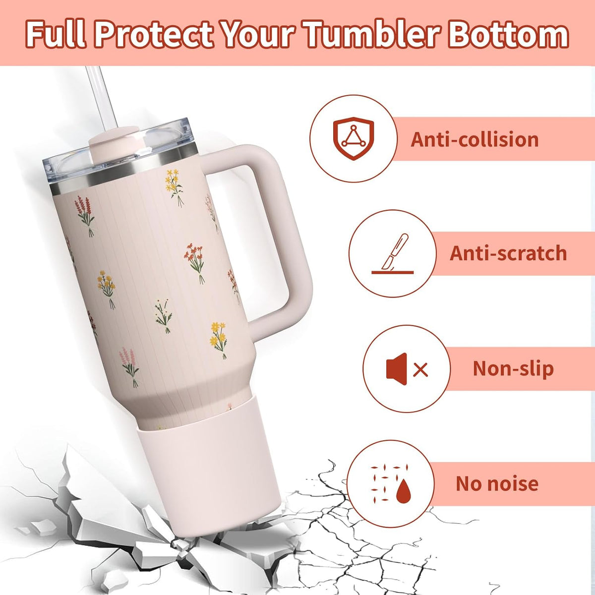 Higher Silicone Boot Compatible with Stanley Quencher H2.0 20/30/40oz | Tumbler Cups Anti-Slip & Anti-Scratch Soft Water Bottle Bottom Sleeve Cover Protector for IceFlow Flip 20/30oz, BPA Free - Colors B