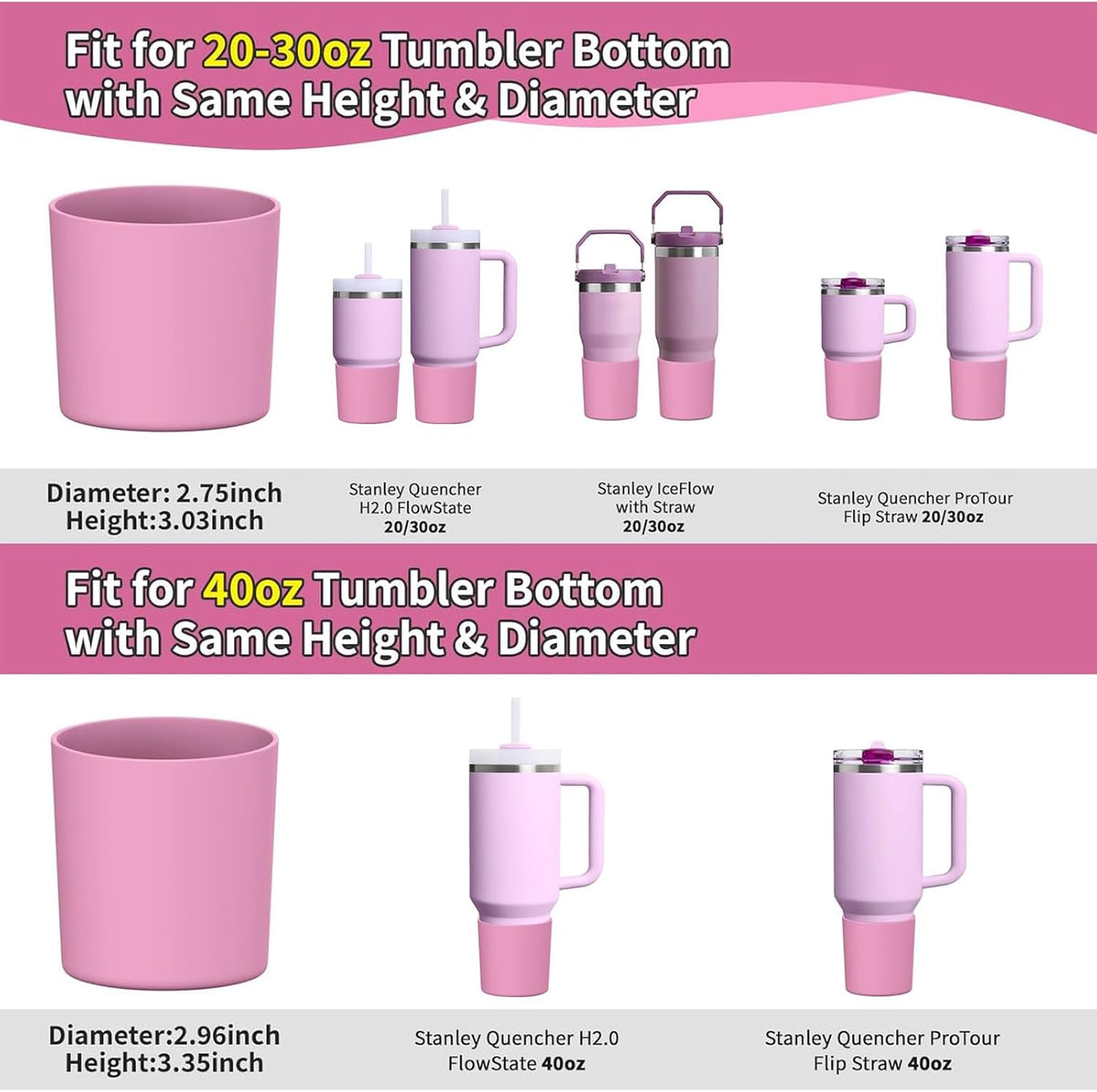 Higher Silicone Boot Compatible with Stanley Quencher H2.0 20/30/40oz | Tumbler Cups Anti-Slip & Anti-Scratch Soft Water Bottle Bottom Sleeve Cover Protector for IceFlow Flip 20/30oz, BPA Free - Colors B