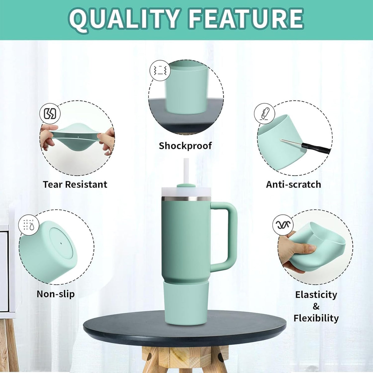 Higher Silicone Boot Compatible with Stanley Quencher H2.0 20/30/40oz | Tumbler Cups Anti-Slip & Anti-Scratch Soft Water Bottle Bottom Sleeve Cover Protector for IceFlow Flip 20/30oz, BPA Free - Colors B