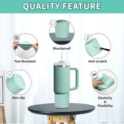 Higher Silicone Boot Compatible with Stanley Quencher H2.0 20/30/40oz | Tumbler Cups Anti-Slip & Anti-Scratch Soft Water Bottle Bottom Sleeve Cover Protector for IceFlow Flip 20/30oz, BPA Free - Colors B