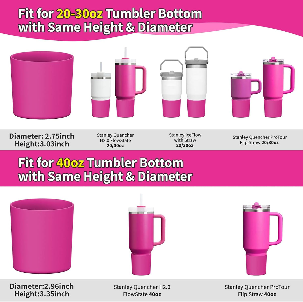 Higher Silicone Boot Compatible with Stanley Quencher H2.0 20/30/40oz | Tumbler Cups Anti-Slip & Anti-Scratch Soft Water Bottle Bottom Sleeve Cover Protector for IceFlow Flip 20/30oz, BPA Free - Colors B