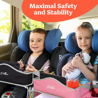 Kids Travel Tray for Car - Car Seat Tray with Activity Sheets & Pens, Road Trip Essentials for Car & Airplane, Must Have Toddler Travel Lap Desk Accessories - Road Trip Activities for Kids