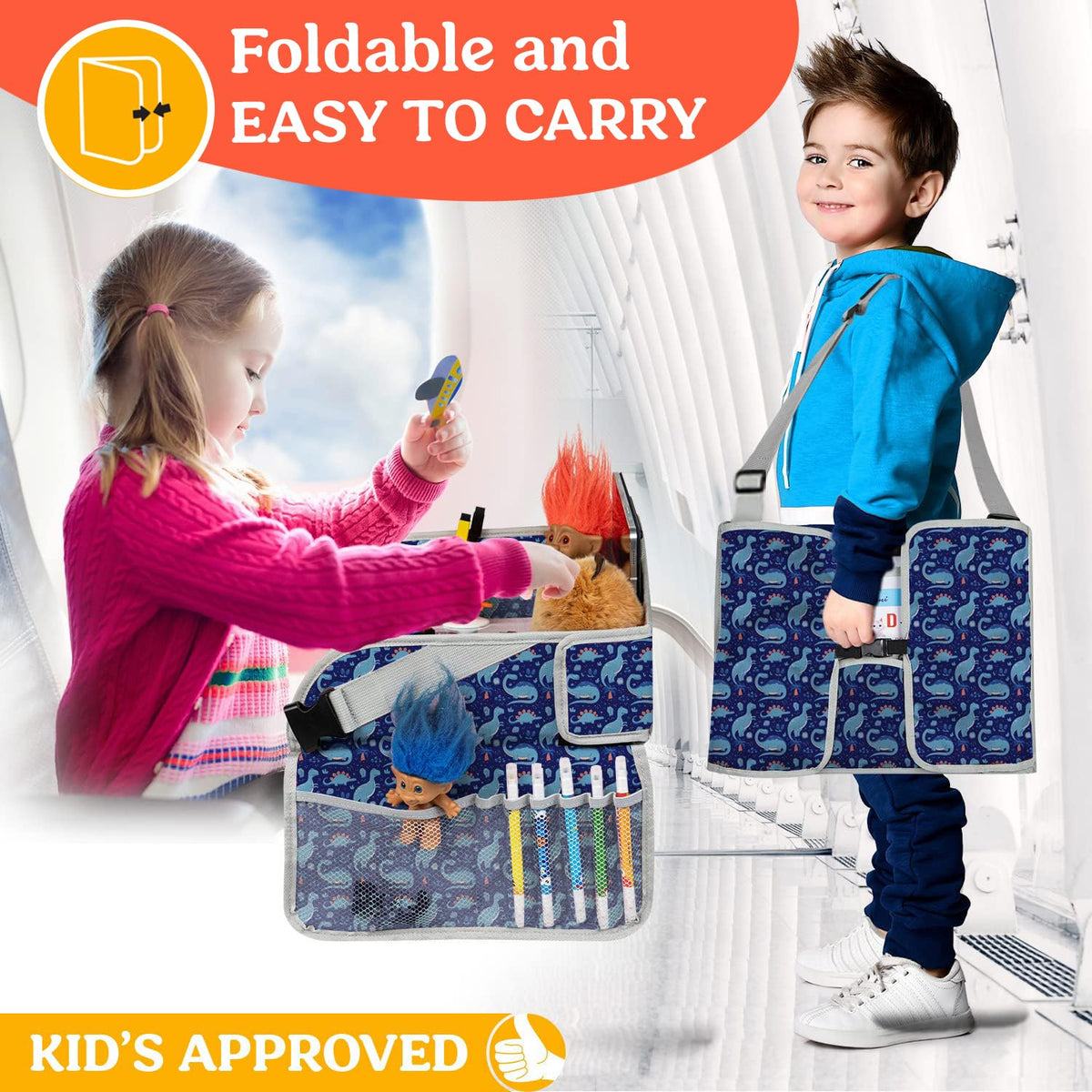 Kids Travel Tray for Car - Car Seat Tray with Activity Sheets & Pens, Road Trip Essentials for Car & Airplane, Must Have Toddler Travel Lap Desk Accessories - Road Trip Activities for Kids