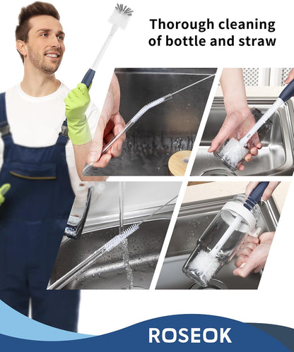 Bottle Brush with Straw Cleaner Brush, 2 in 1, Nylon Bristles